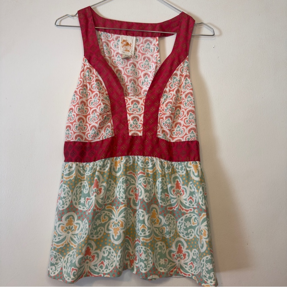 Anthropologie Red and Mint Patterned Tank Top